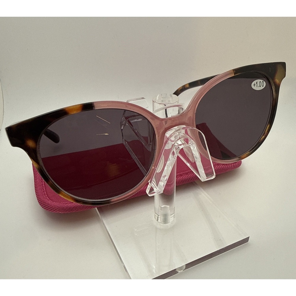 Occi Chiari Sunreaders Reading Glasses +1.00 Designer Round Pink/Brown Tortoise